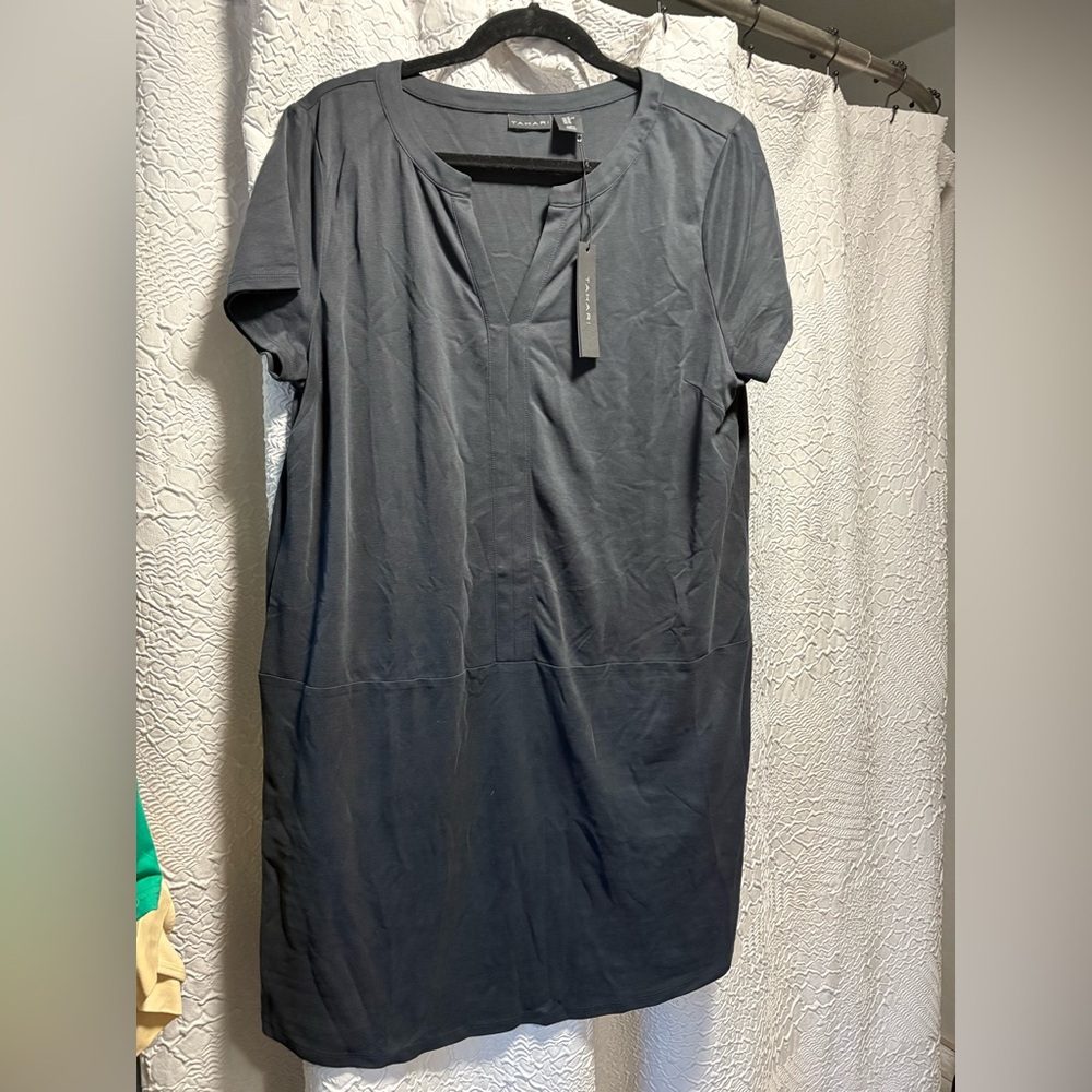 Tahari Slate Gray V-Neck Shift Top
